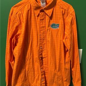 Orange Checkered Button-Up Shirt